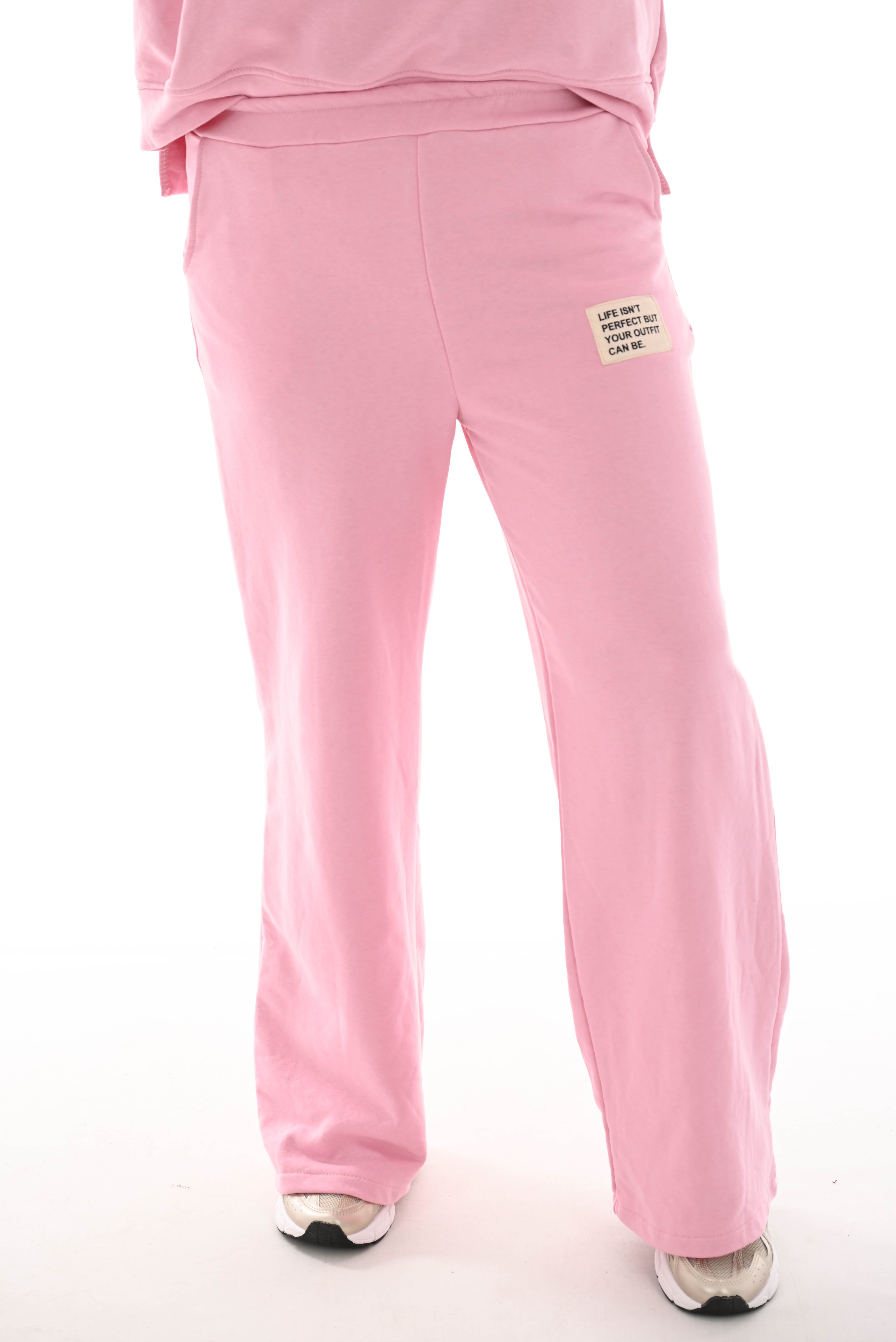 Tweedelig joggings pak applicatie 3.0 wijde pijp babyroze