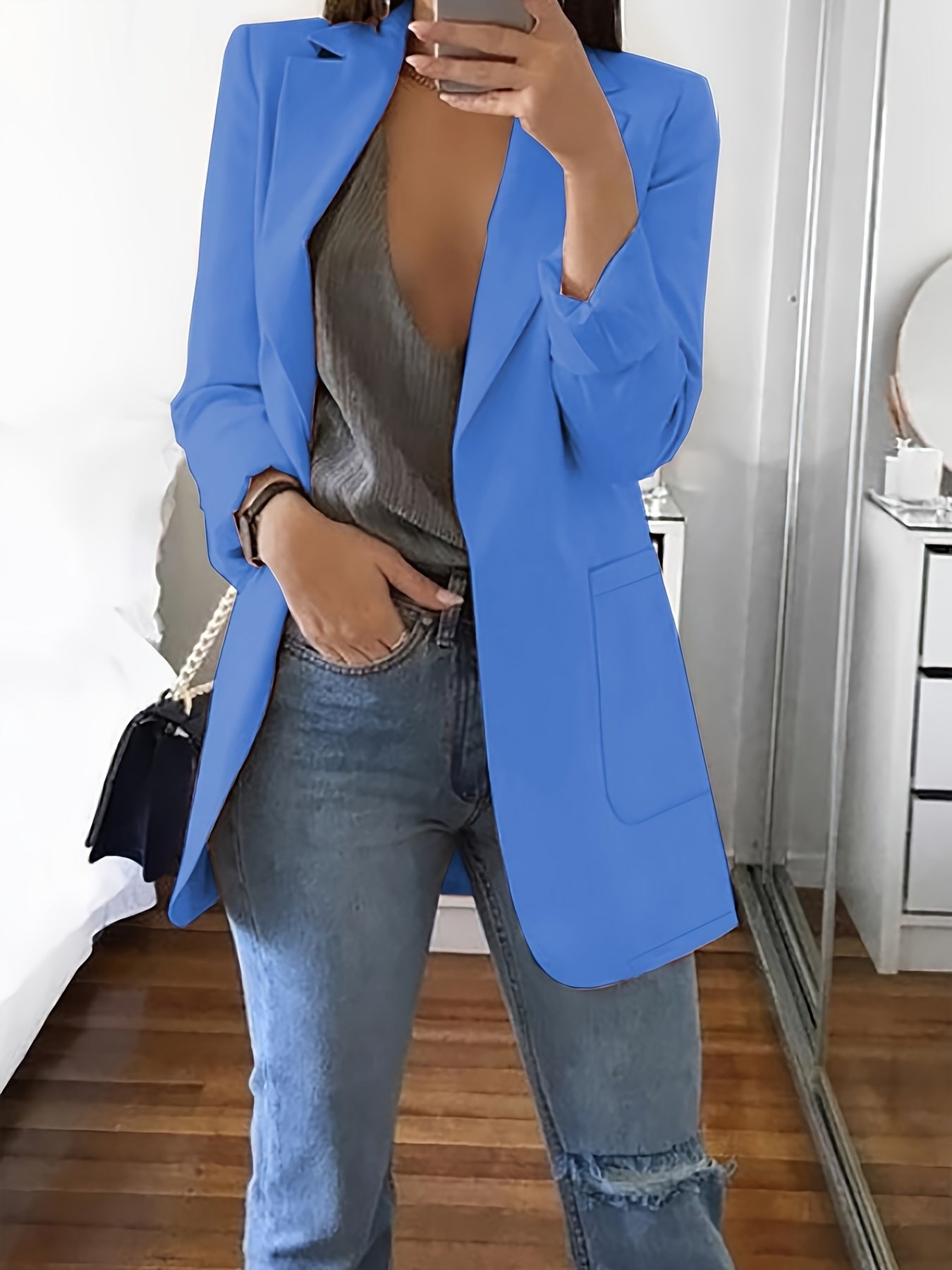 Elena- Blazer Uni À Devant Ouvert