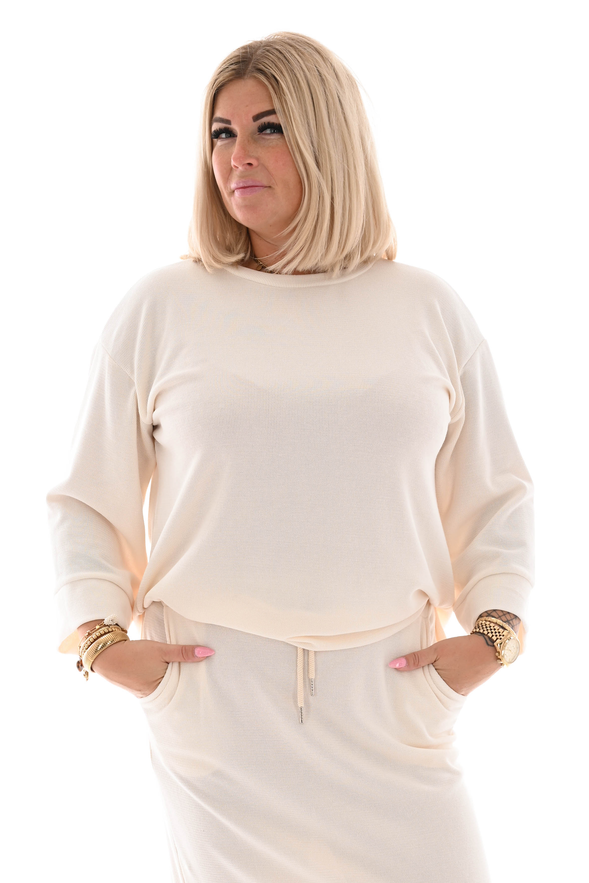 Tweedelig comfy rok set creme