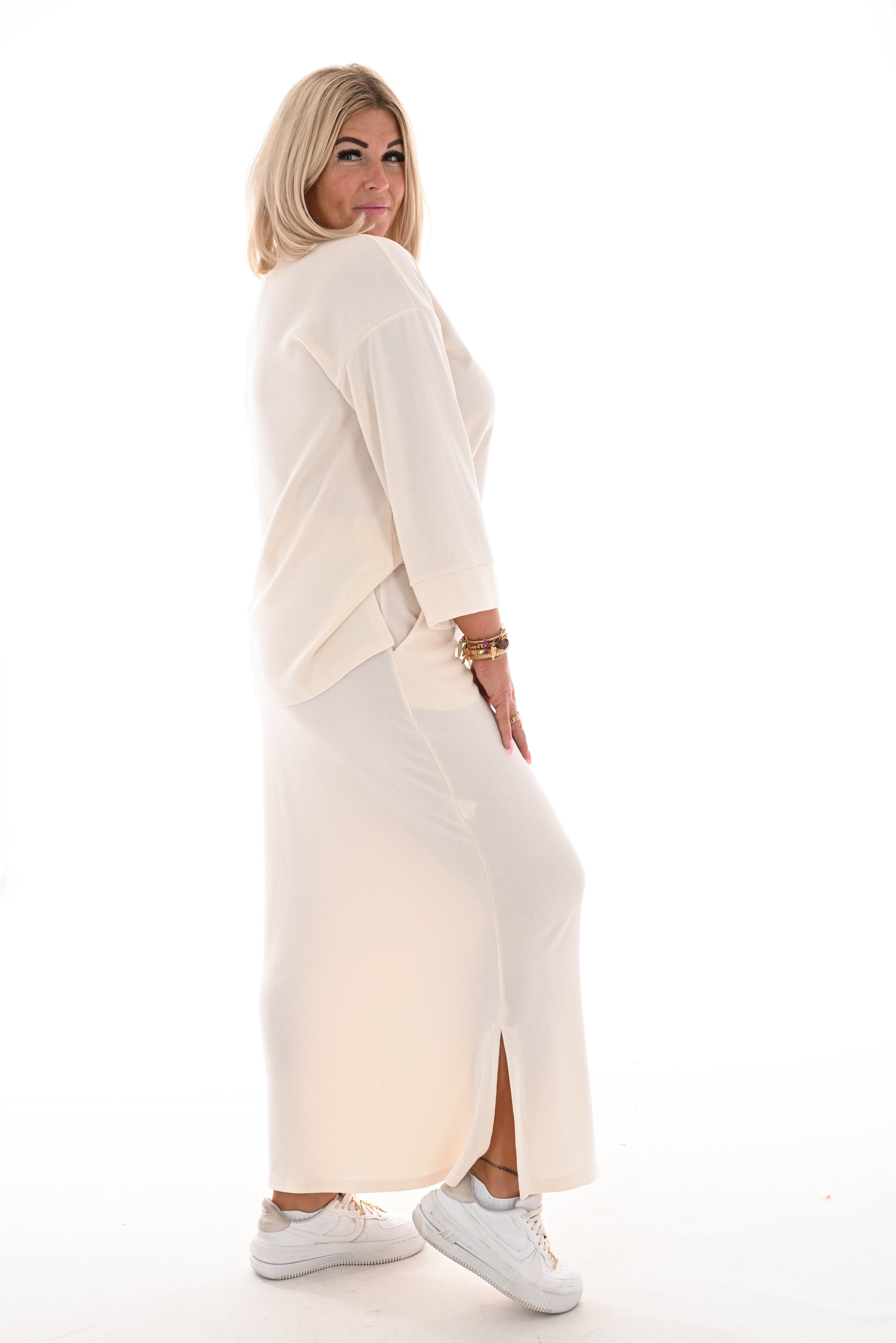 Tweedelig comfy rok set creme