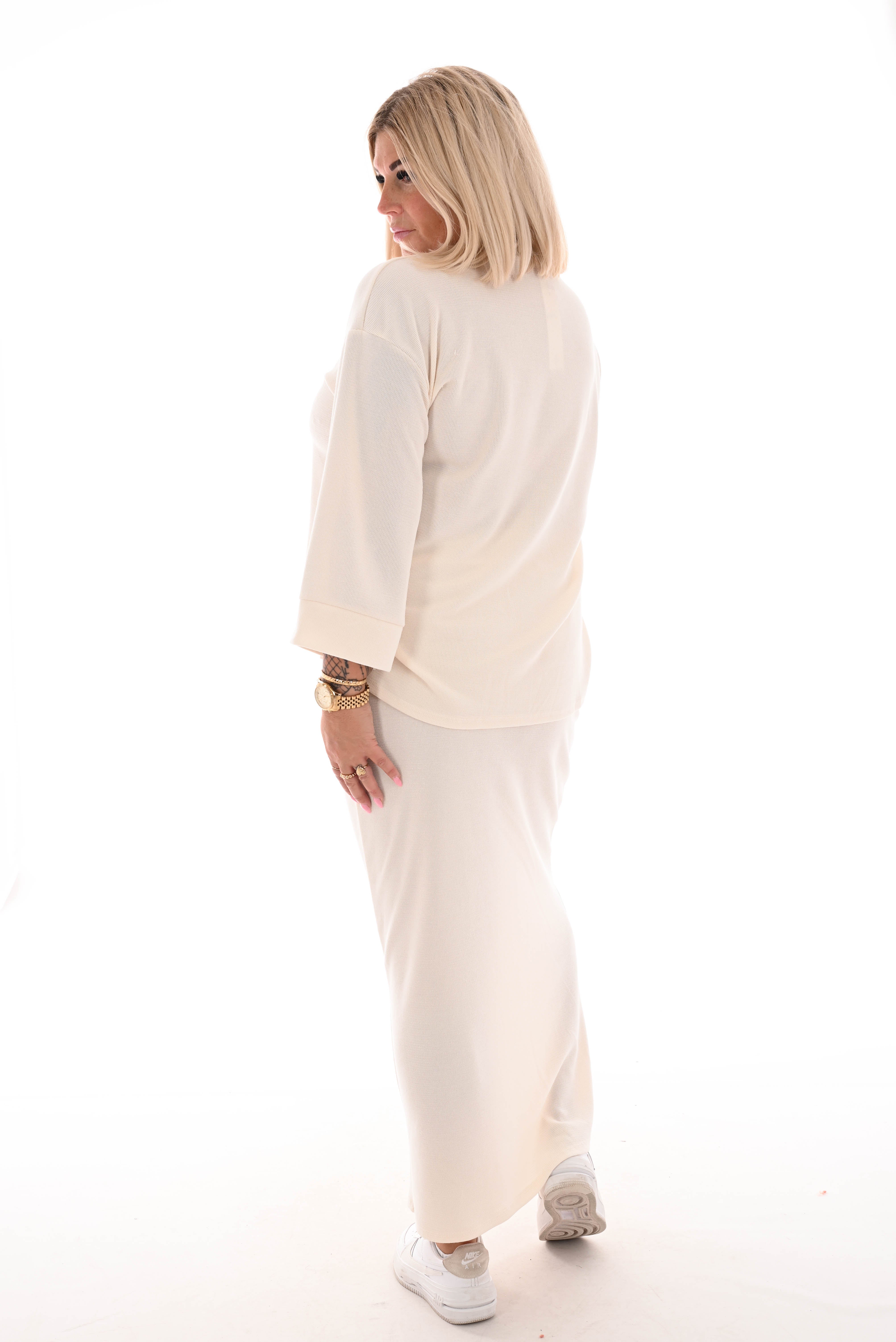 Tweedelig comfy rok set creme