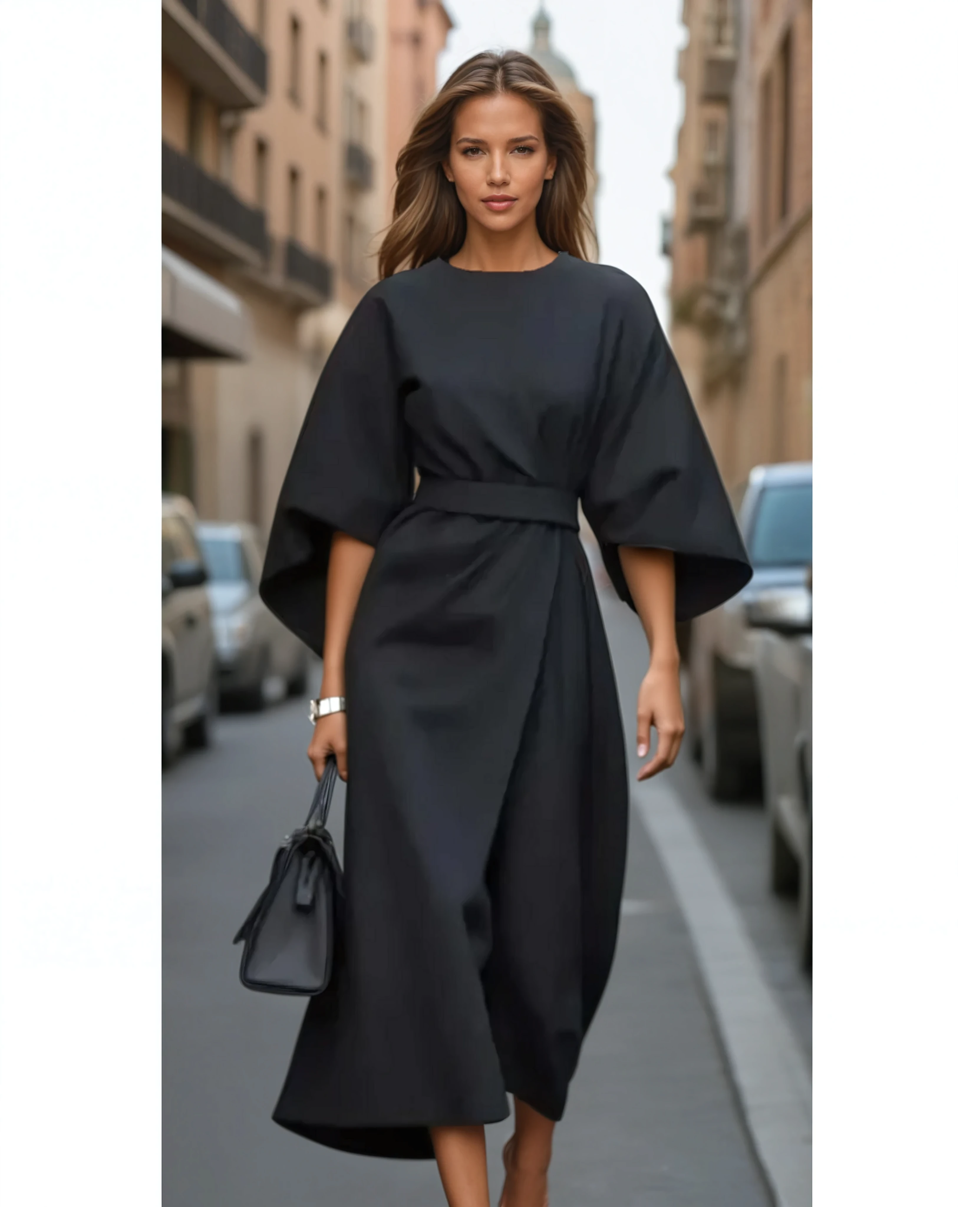 SOPHIA - ROBE ÉLÉGANTE AVEC MANCHES LANTERNE ET CEINTURE