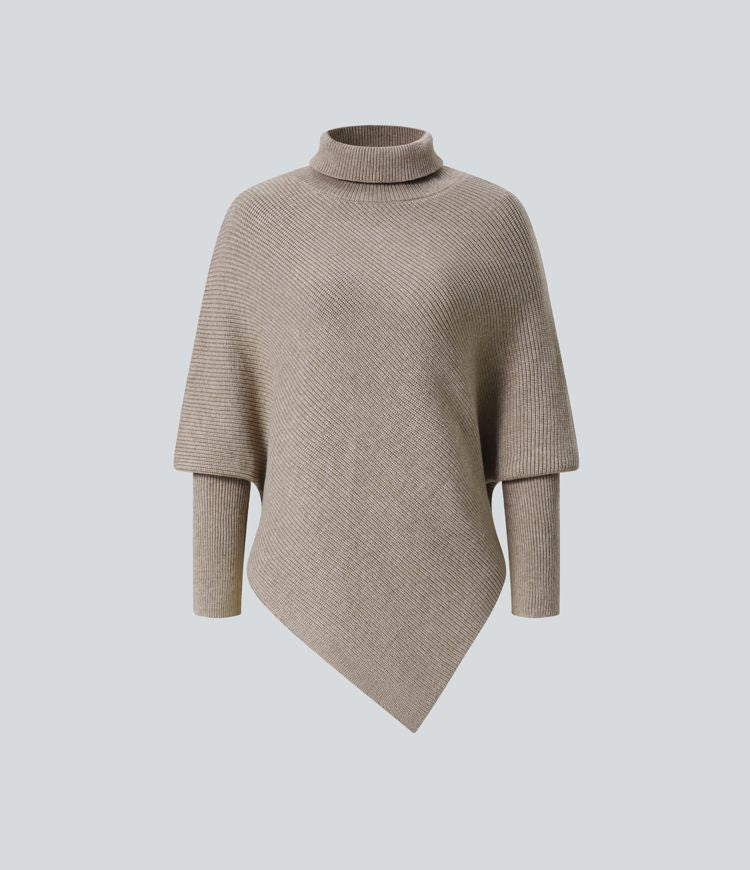 Hochgeschlossener Langarm-Pullover mit asymmetrischem Saum