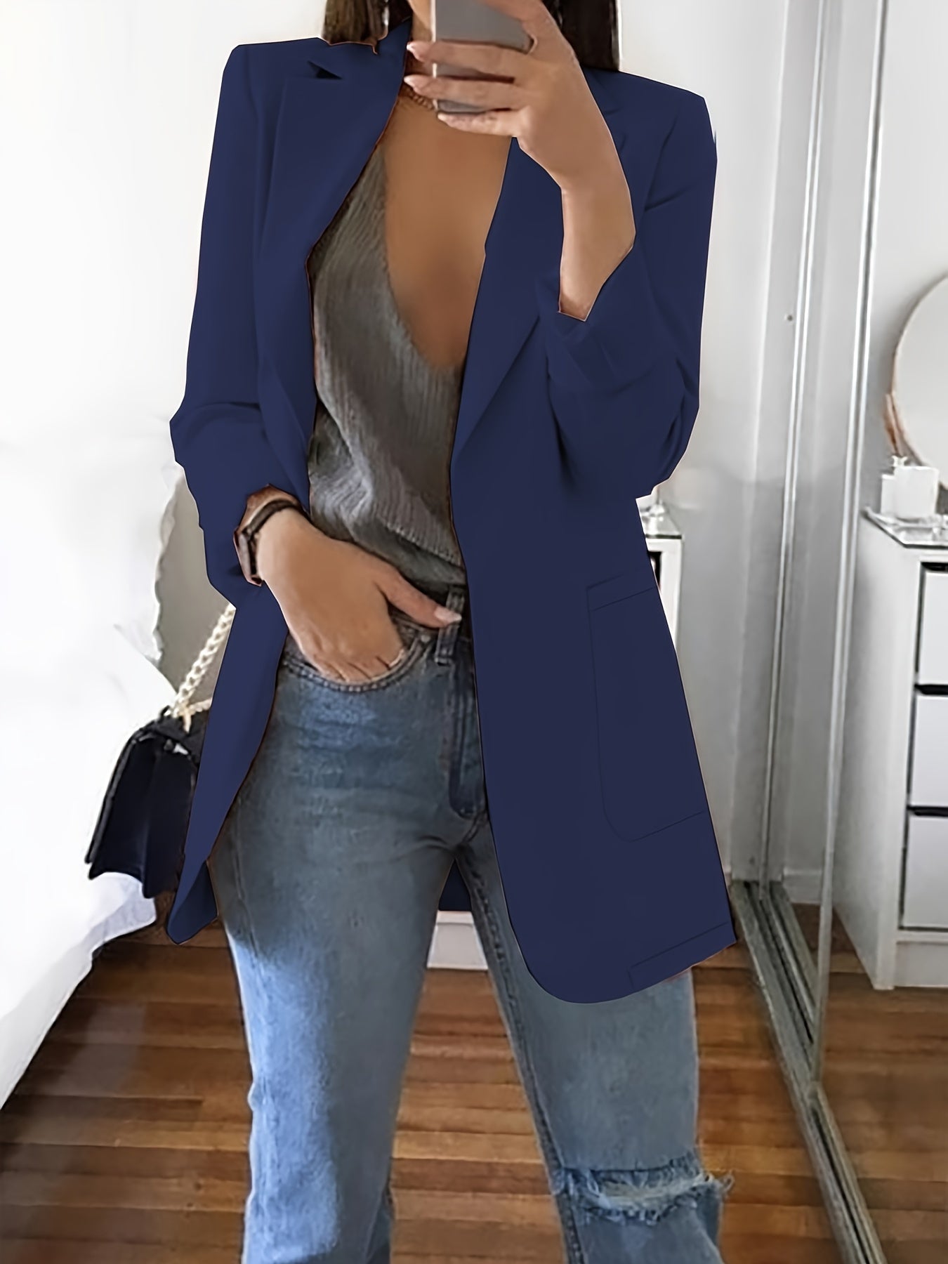 Elena- Blazer Uni À Devant Ouvert