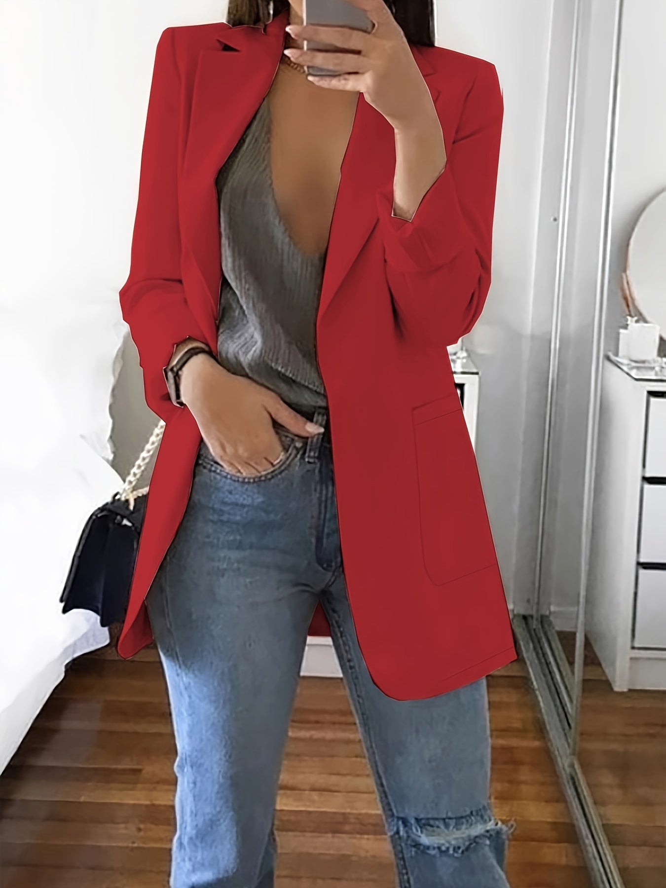 Elena- Blazer Uni À Devant Ouvert