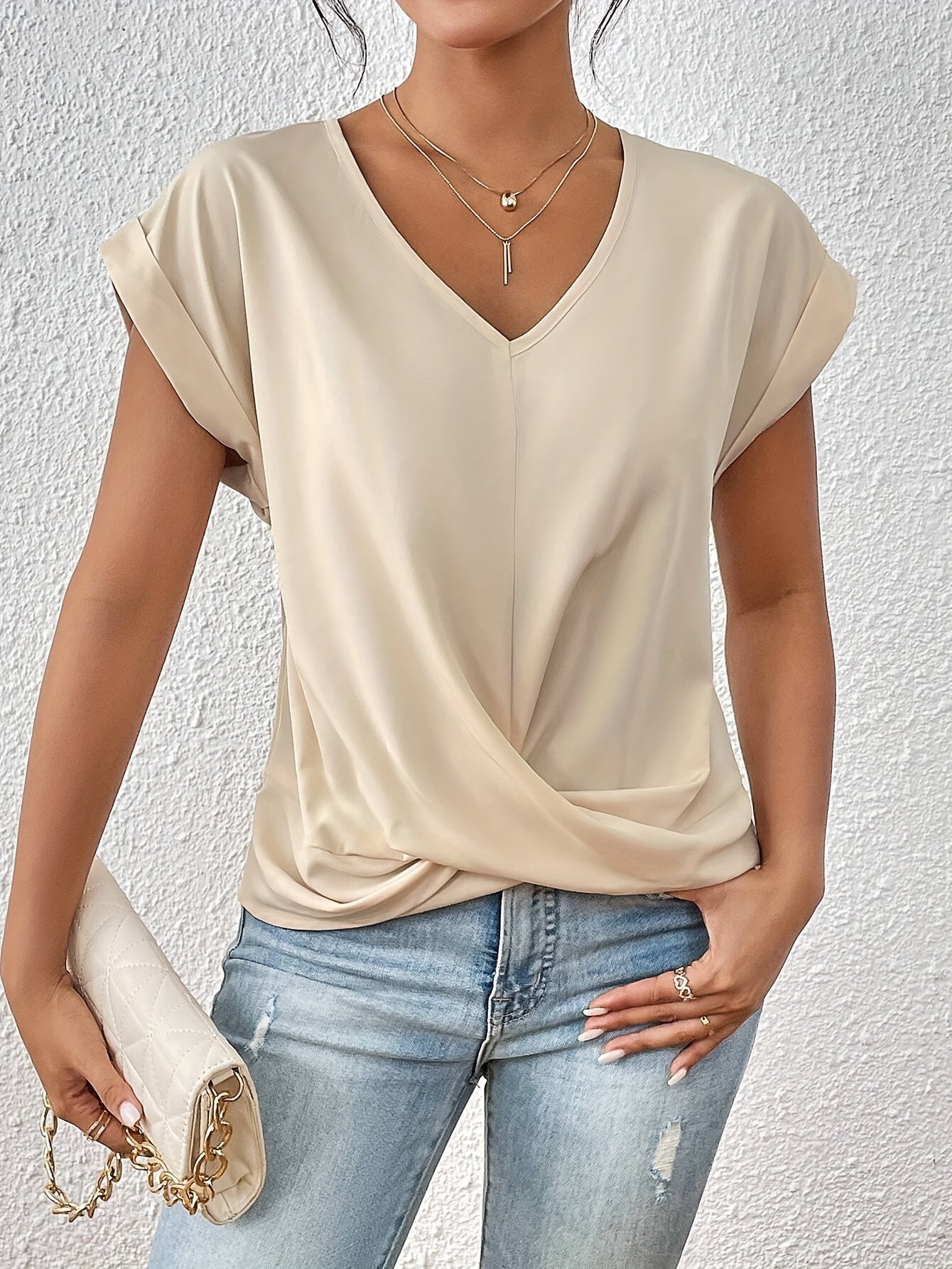 Chloé™ - T-shirt décontracté avec col en V doux