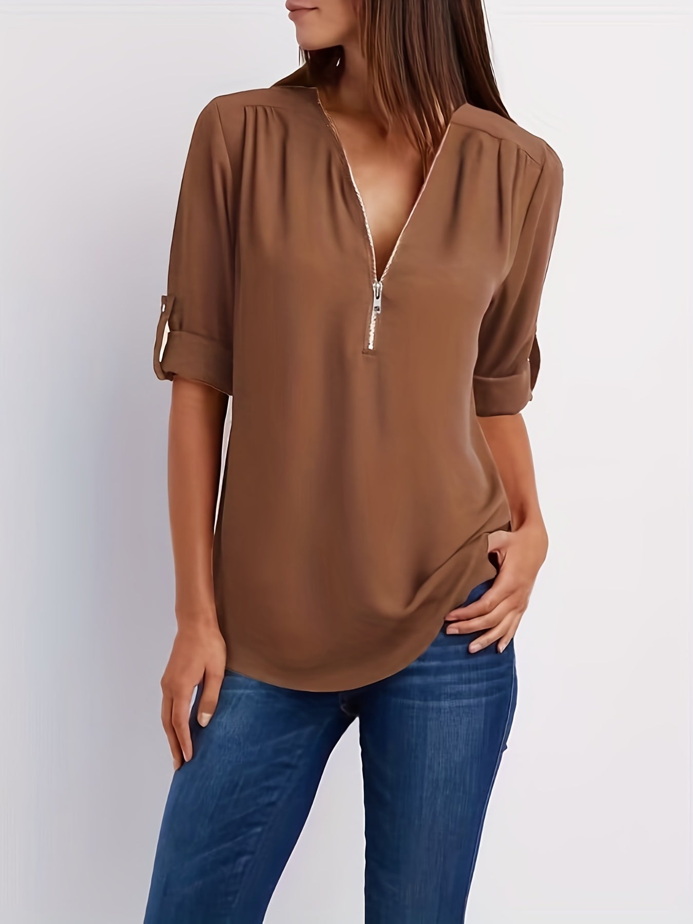 Eveline – Blouse Élégante à Demi-Zip