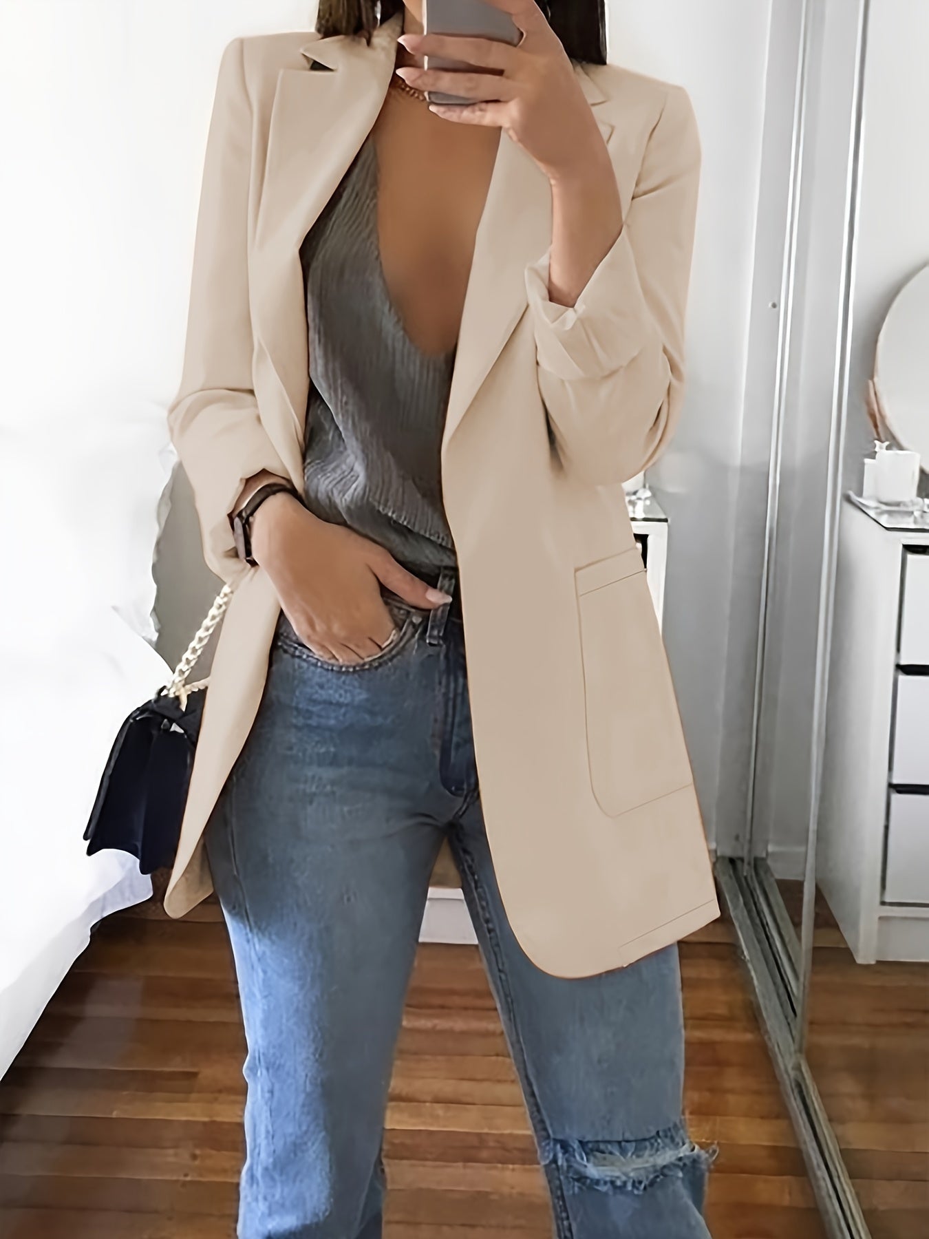 Elena- Blazer Uni À Devant Ouvert