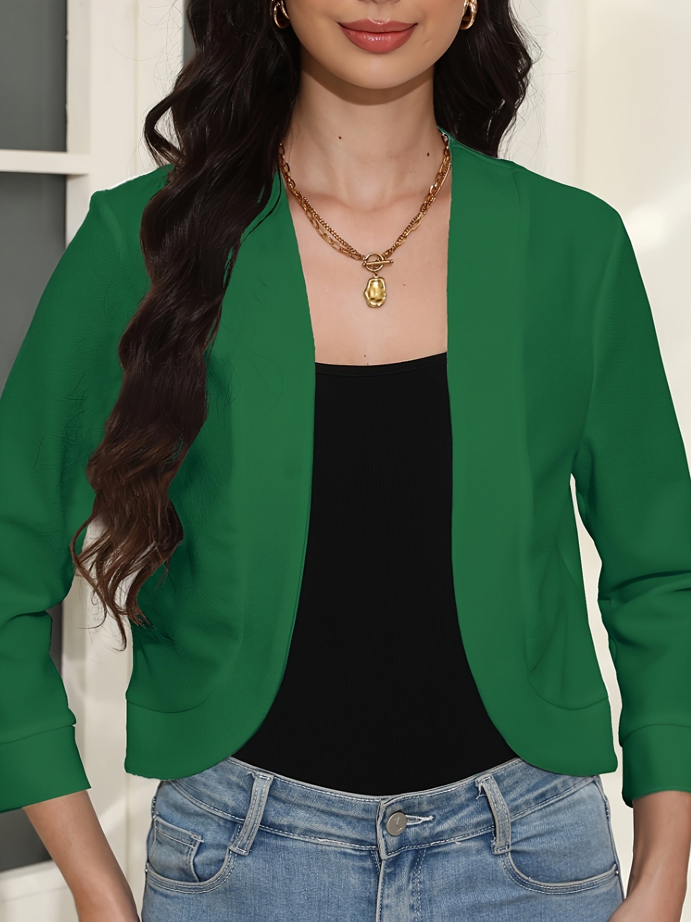 Blazer à manches longues élégant à couleur unie, parfait pour le bureau et le travail, vêtements pour femmes