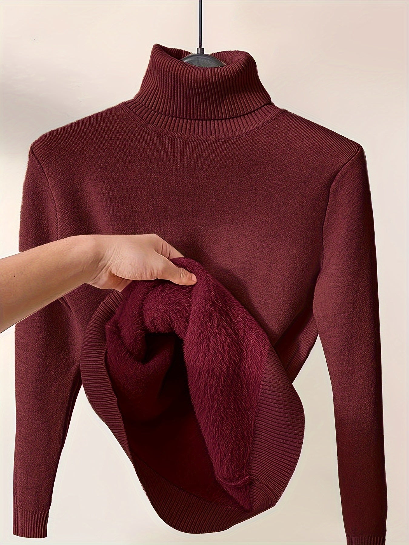 Pull À Col Roulé Uni, Pull Thermique Décontracté À Manches Longues Pour L'automne Et L'hiver, Vêtements Pour Femmes