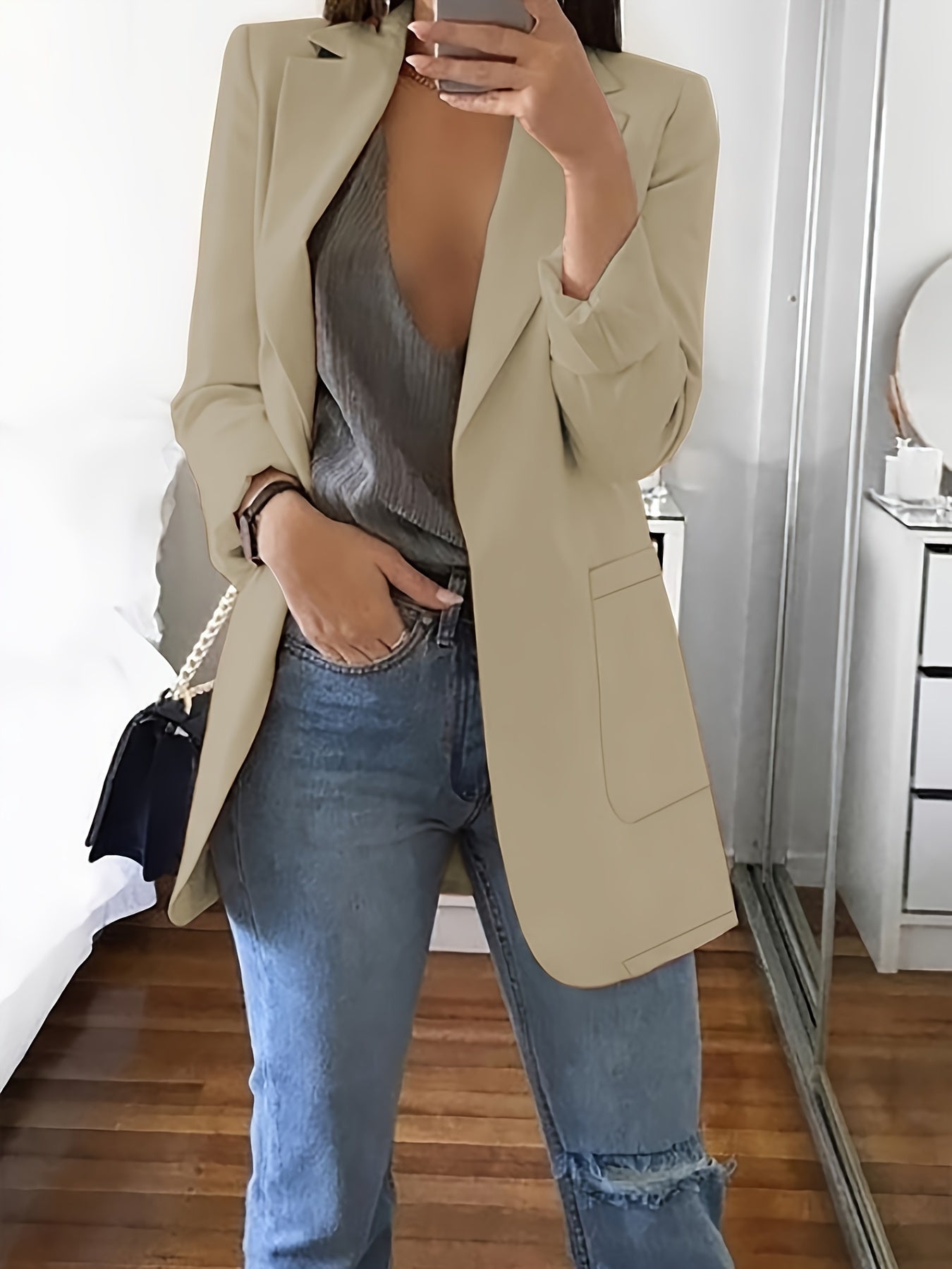 Elena- Blazer Uni À Devant Ouvert