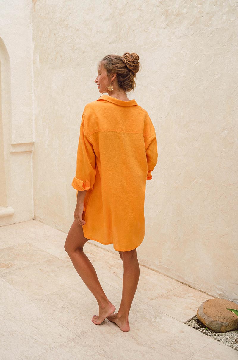 SUMMER Shirt Dress - mandarin orange linen