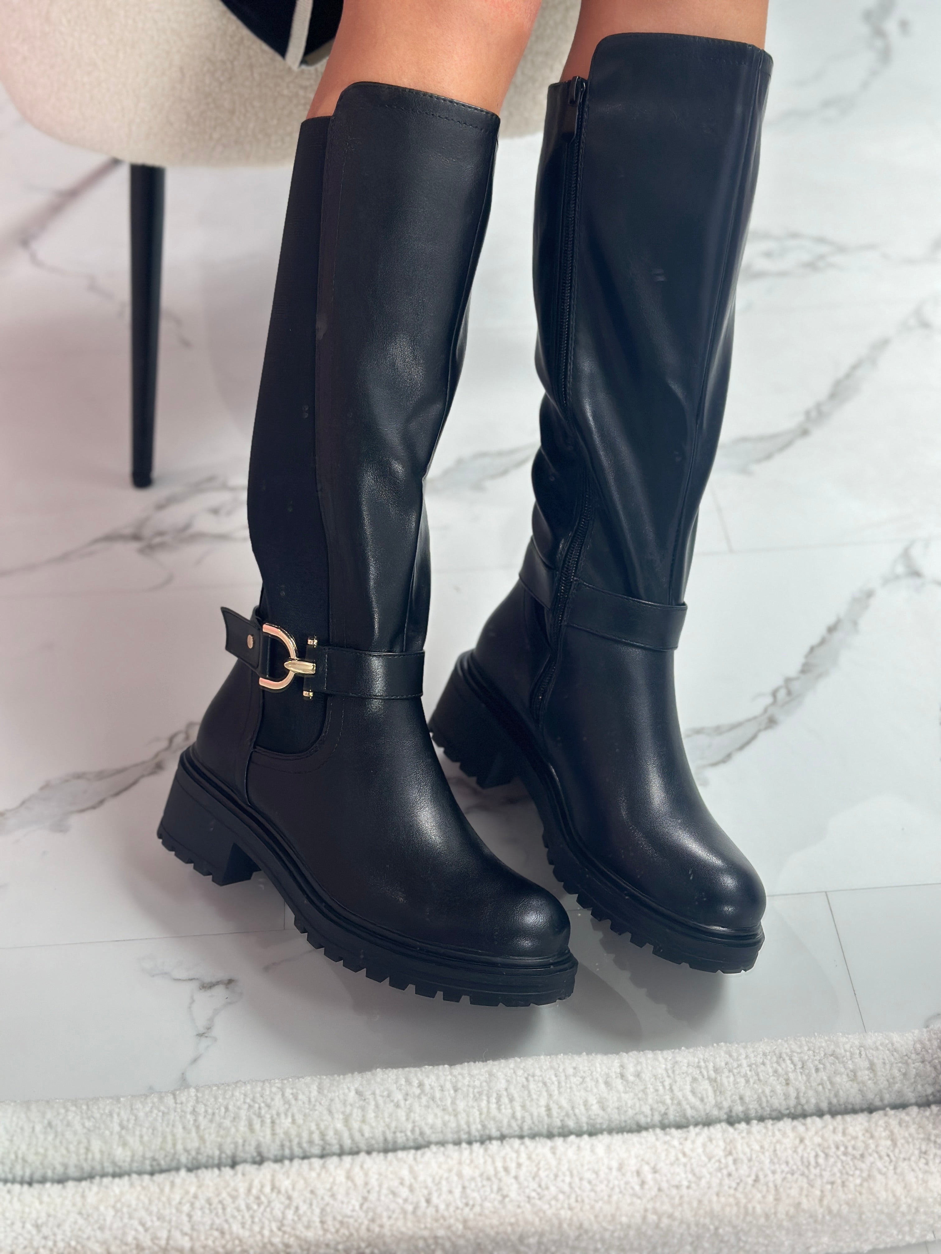 Bottes hautes noires Fleur