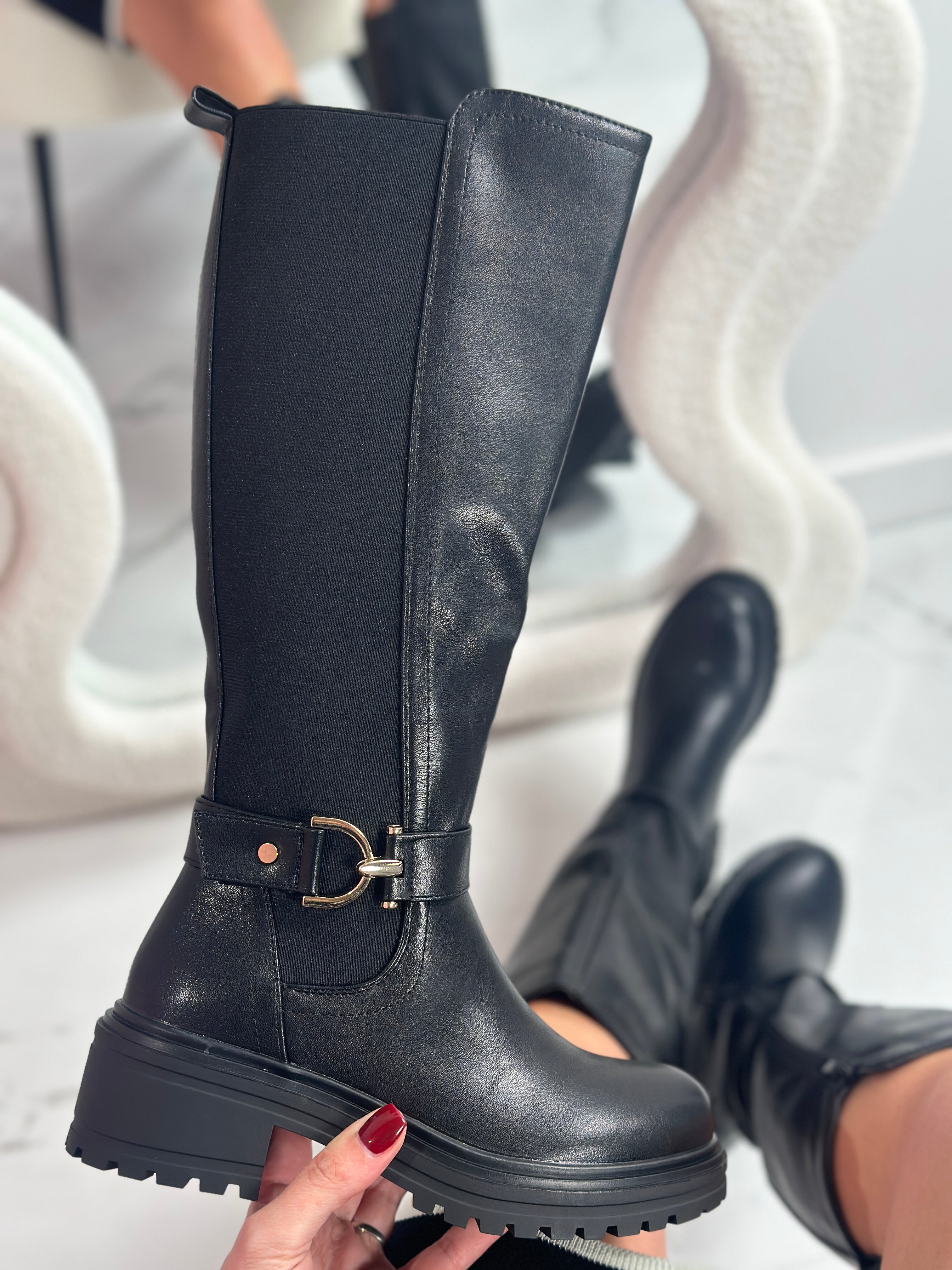 Bottes hautes noires Fleur