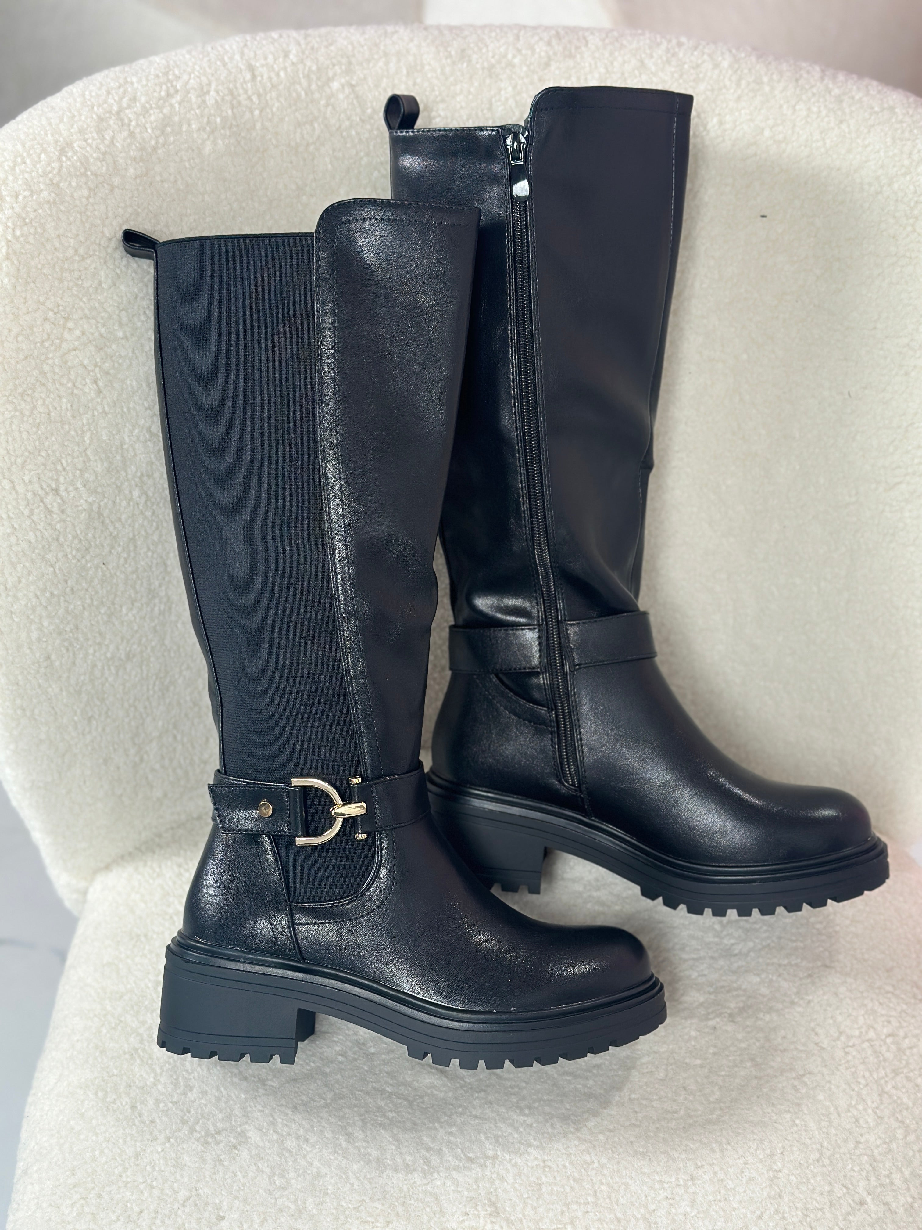 Bottes hautes noires Fleur