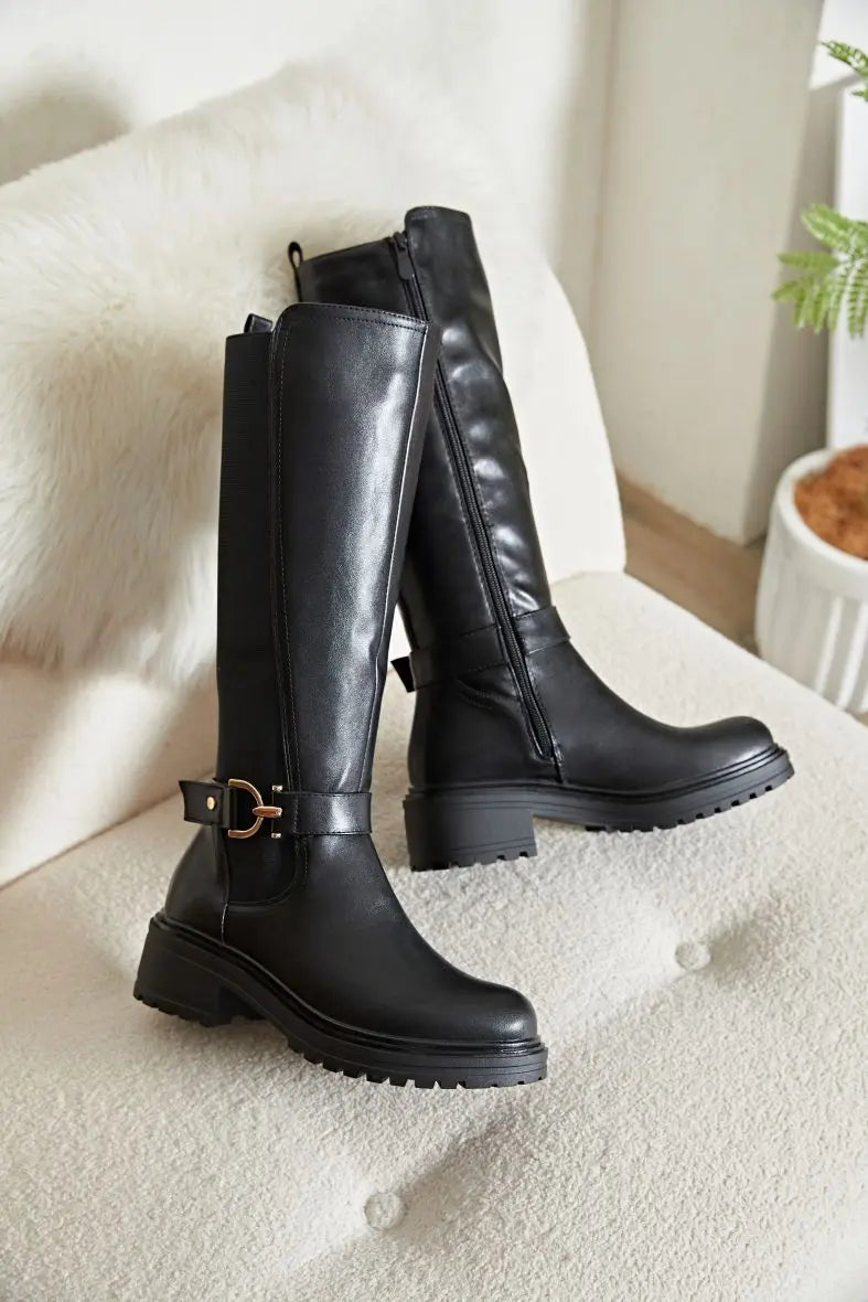 Bottes hautes noires Fleur