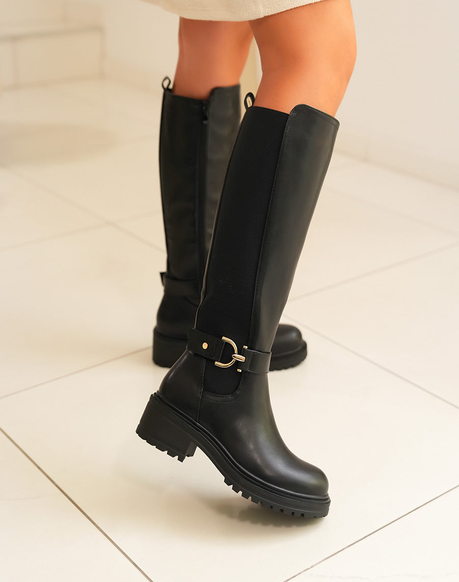 Bottes hautes noires Fleur