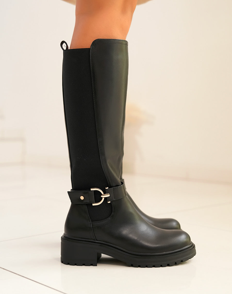 Bottes hautes noires Fleur