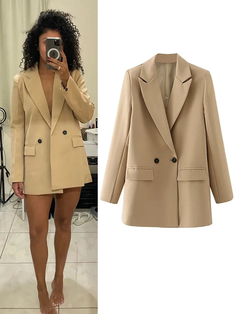 TRAF-Blazer pour Femme Noir, Beige, Bleu, Vert, Gris, Manteau à la Mode, Tenue de Bureau, Veste Chester, 2024