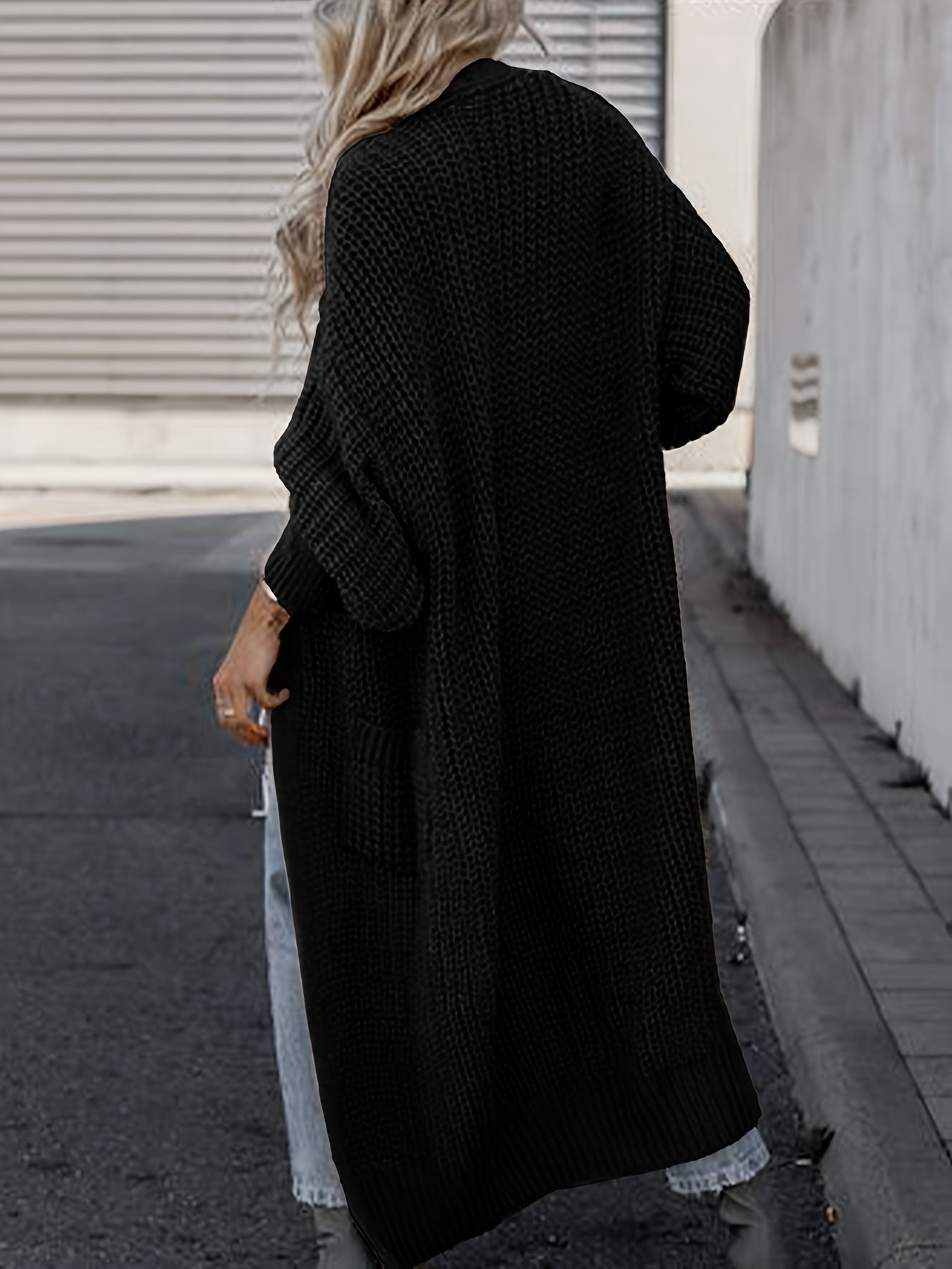 Cardigan Uni À Poche Avant Ouverte, Pull Décontracté À Manches Longues Pour L'automne Et L'hiver, Vêtements Pour Femmes