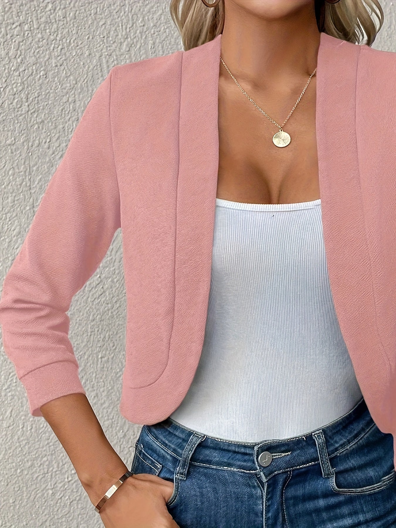 Blazer à manches longues élégant à couleur unie, parfait pour le bureau et le travail, vêtements pour femmes