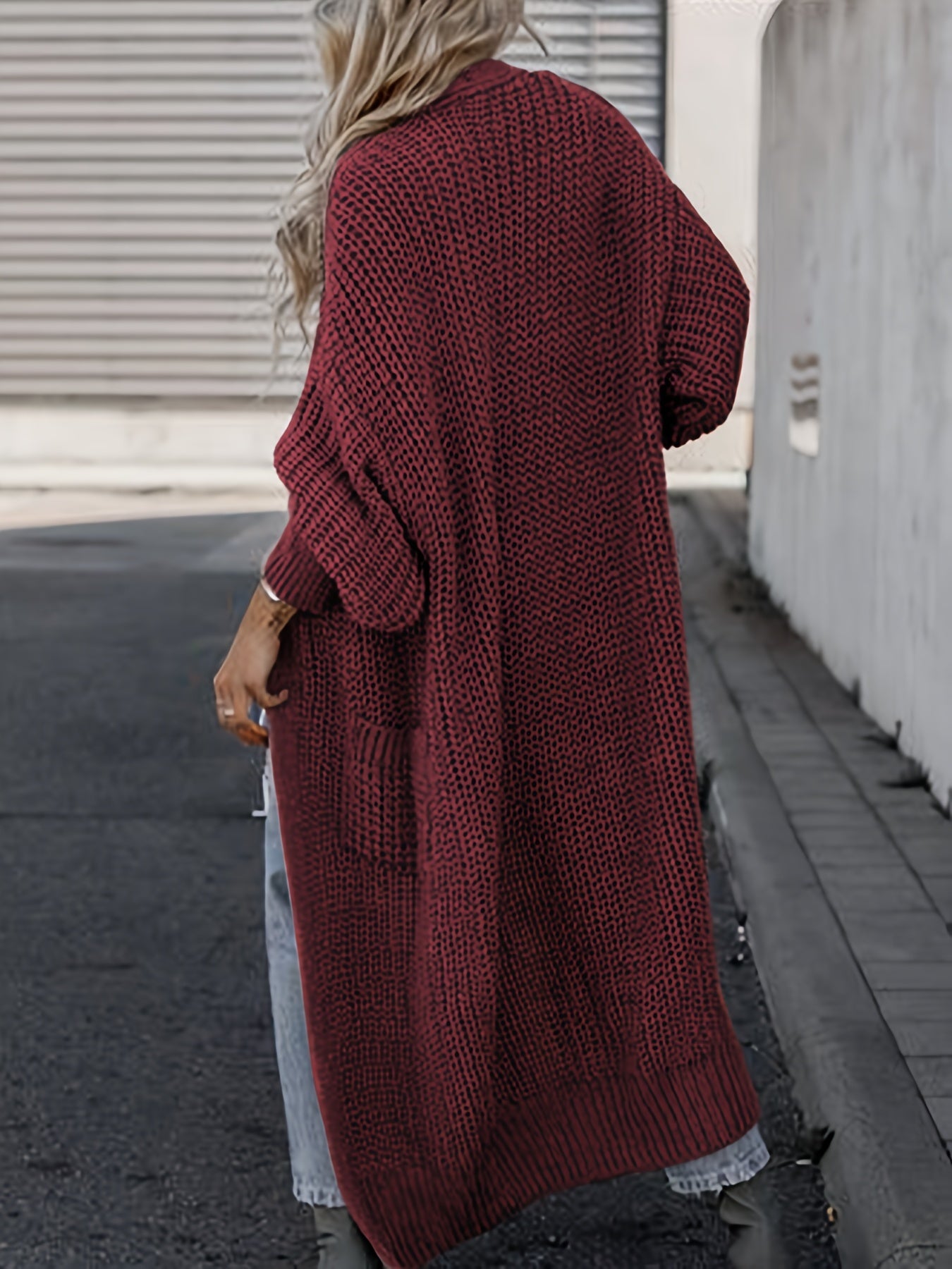 Cardigan Uni À Poche Avant Ouverte, Pull Décontracté À Manches Longues Pour L'automne Et L'hiver, Vêtements Pour Femmes