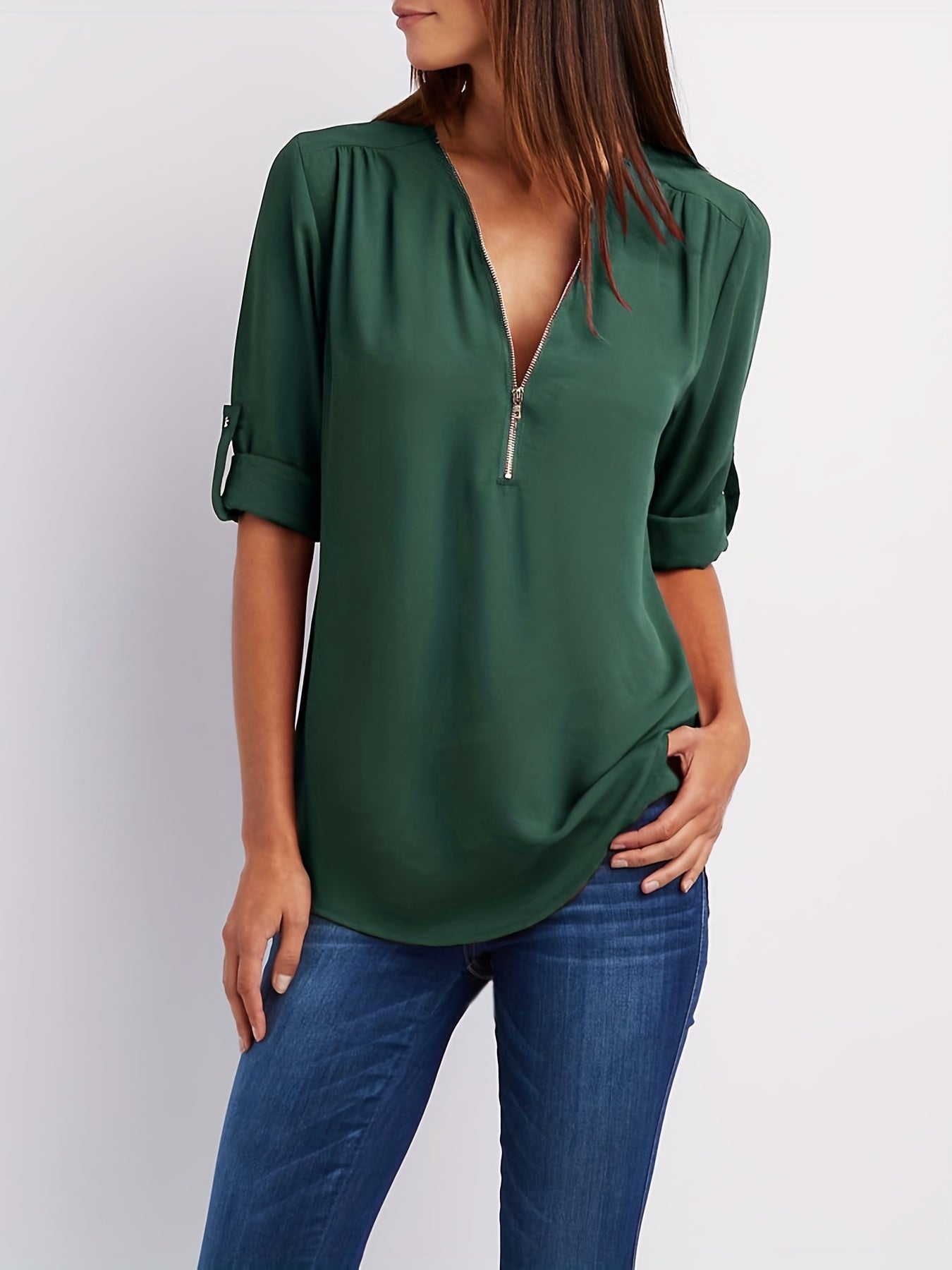 Eveline – Blouse Élégante à Demi-Zip