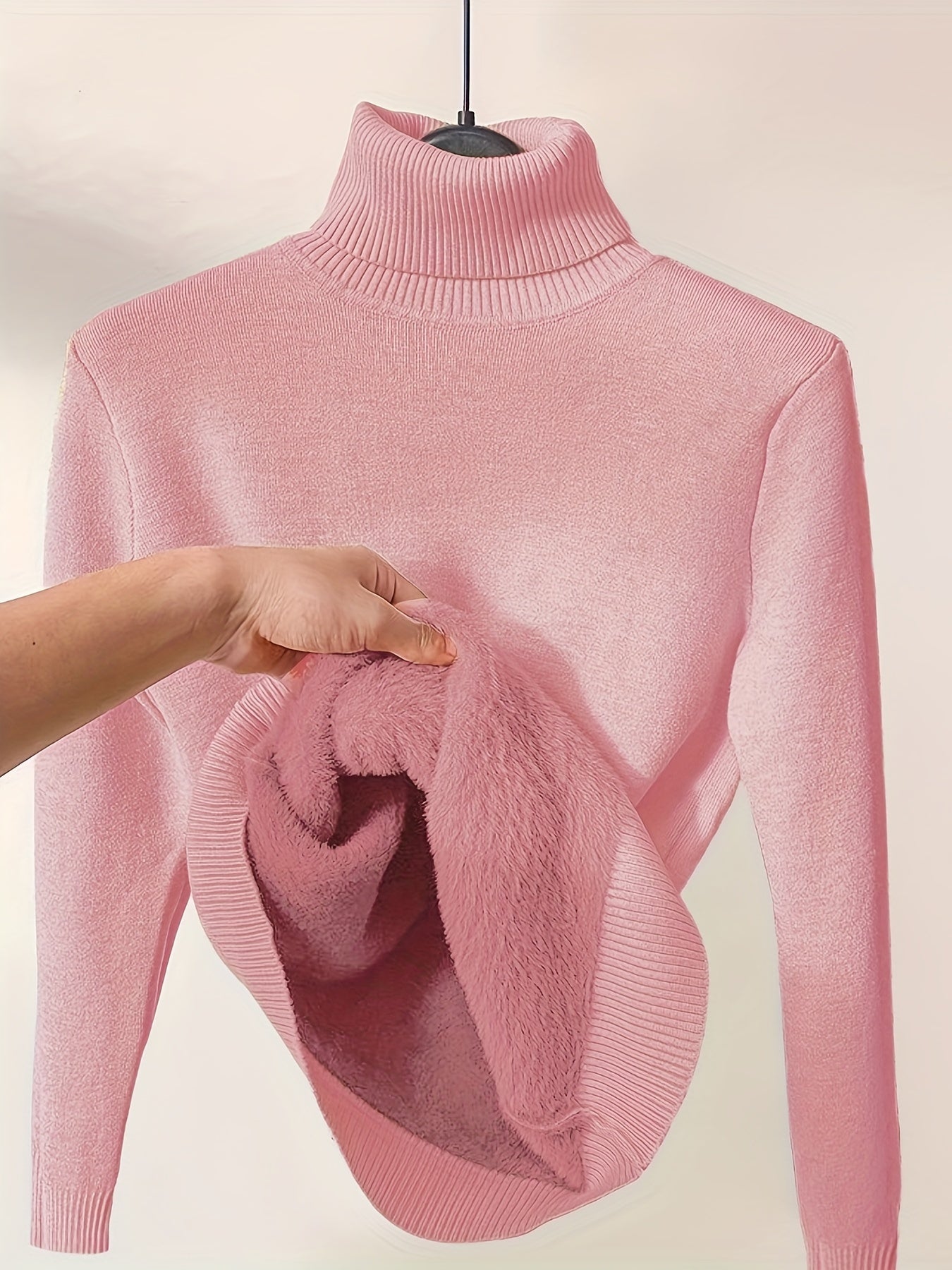 Pull À Col Roulé Uni, Pull Thermique Décontracté À Manches Longues Pour L'automne Et L'hiver, Vêtements Pour Femmes