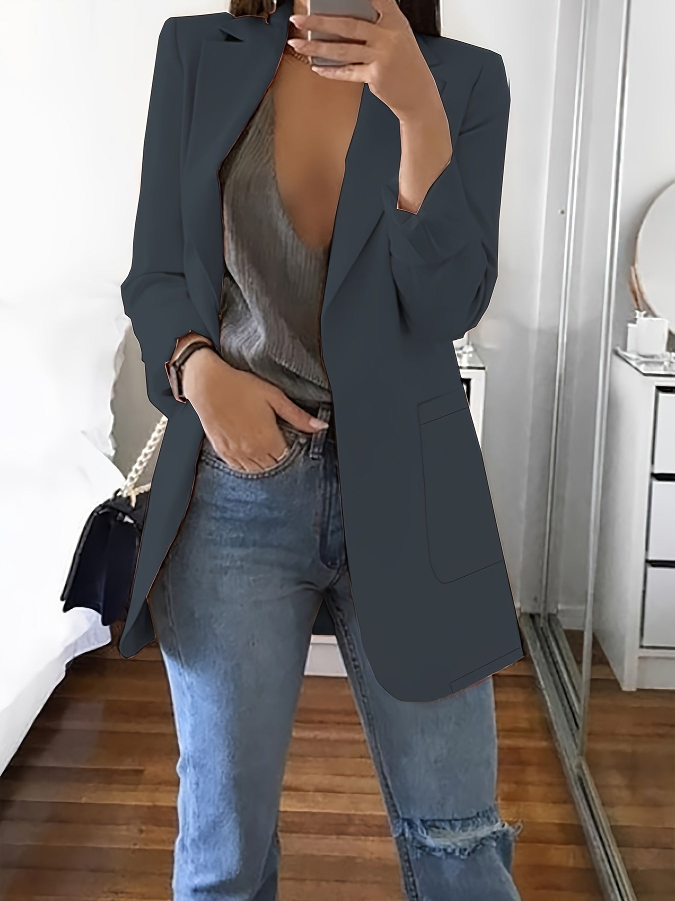 Elena- Blazer Uni À Devant Ouvert