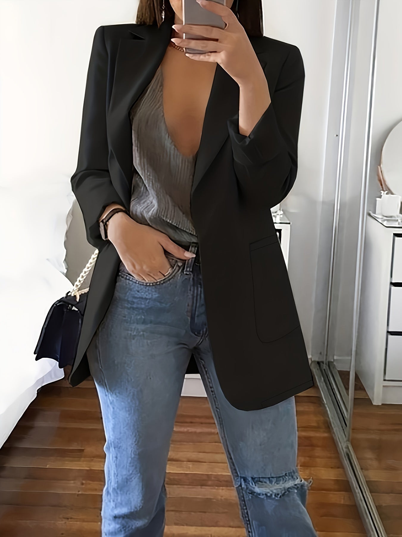 Elena- Blazer Uni À Devant Ouvert