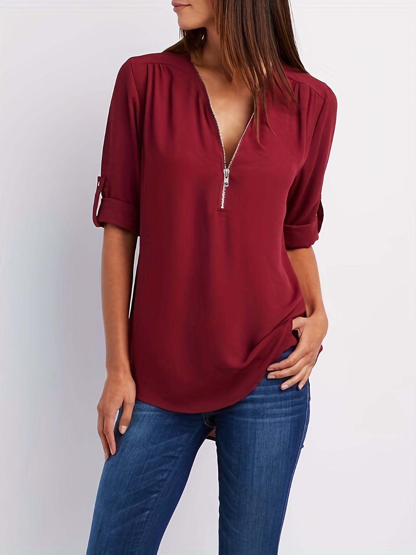 Eveline – Blouse Élégante à Demi-Zip