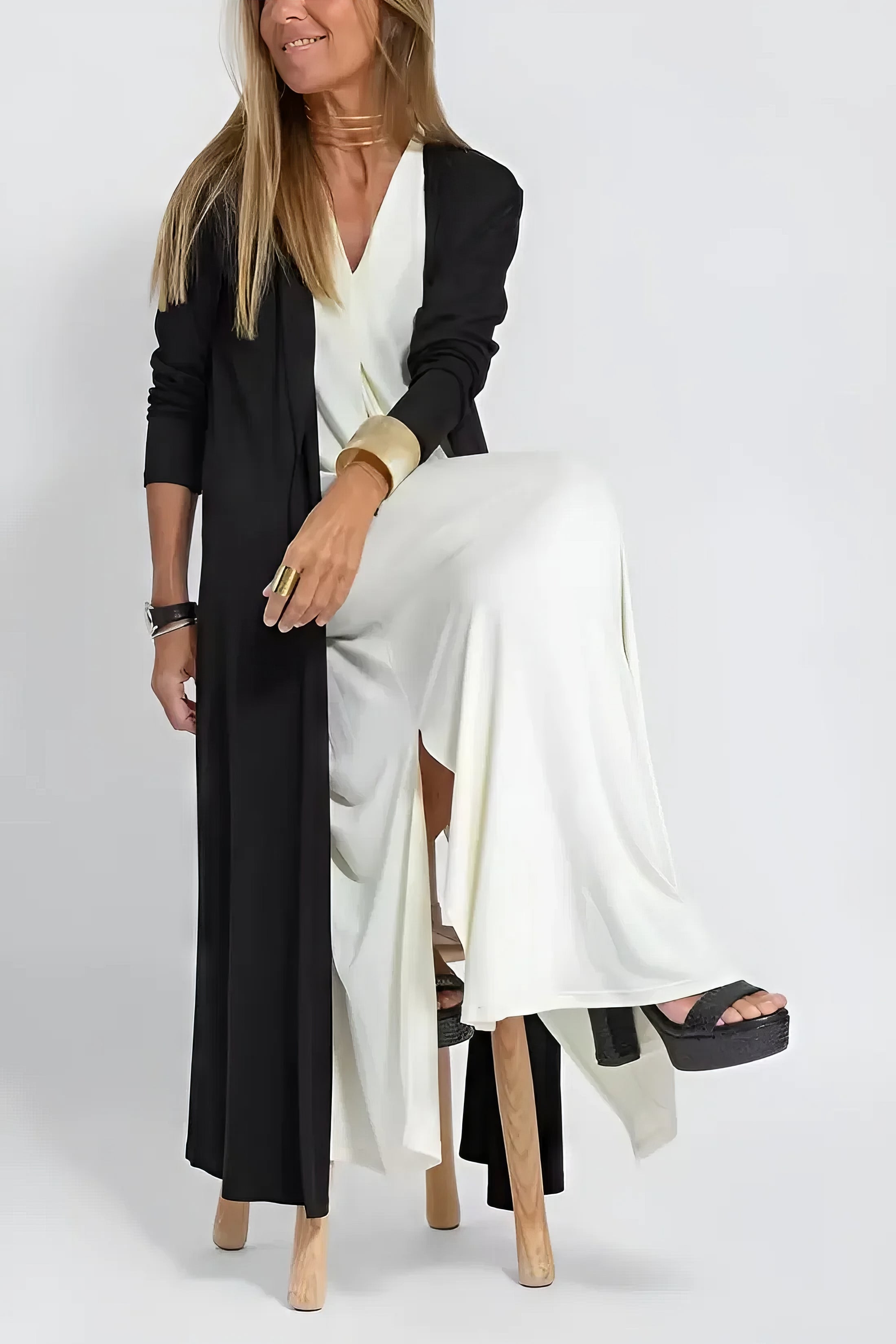 Robe longue élégante + cardigan assorti