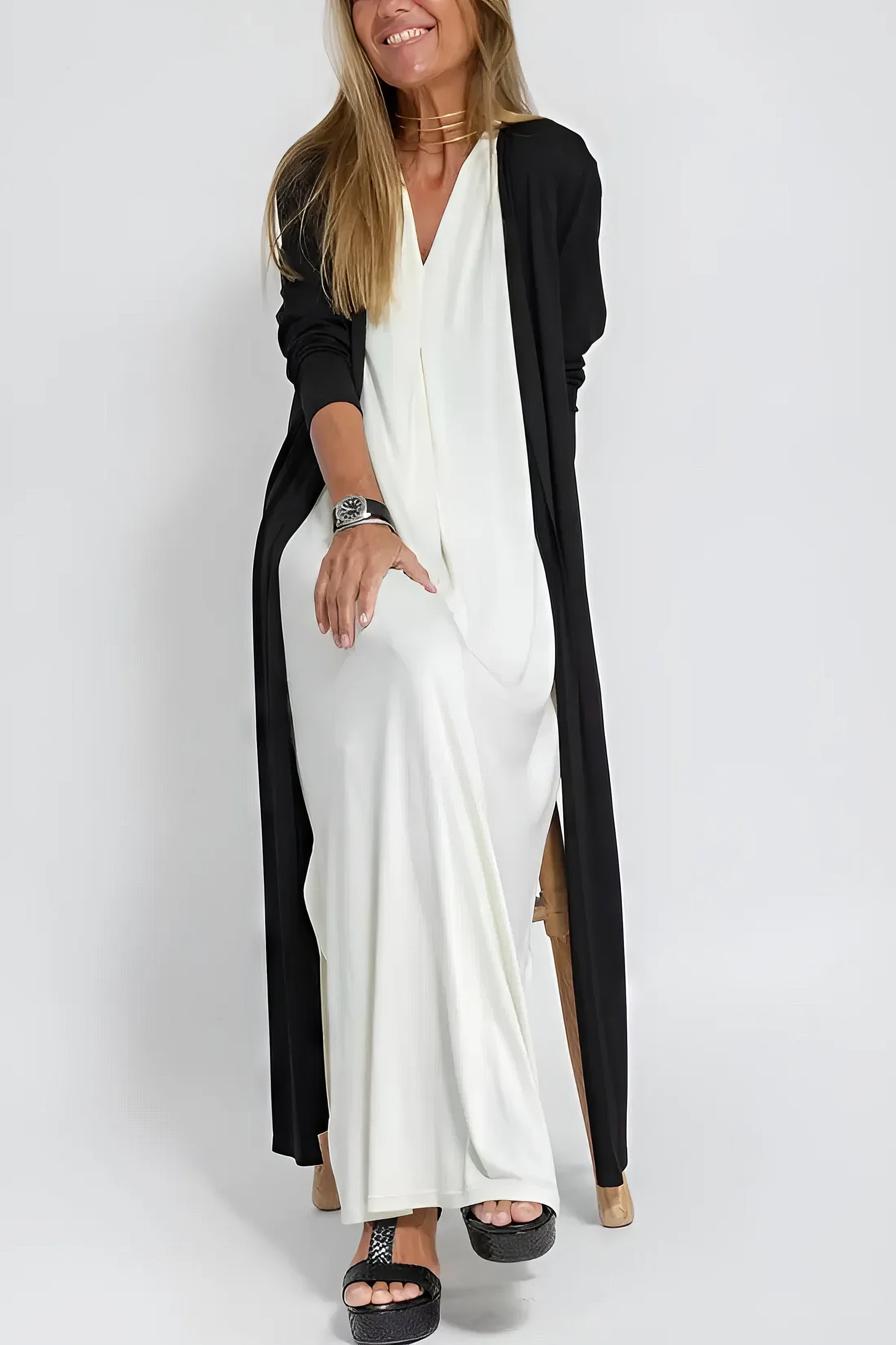 Robe longue élégante + cardigan assorti