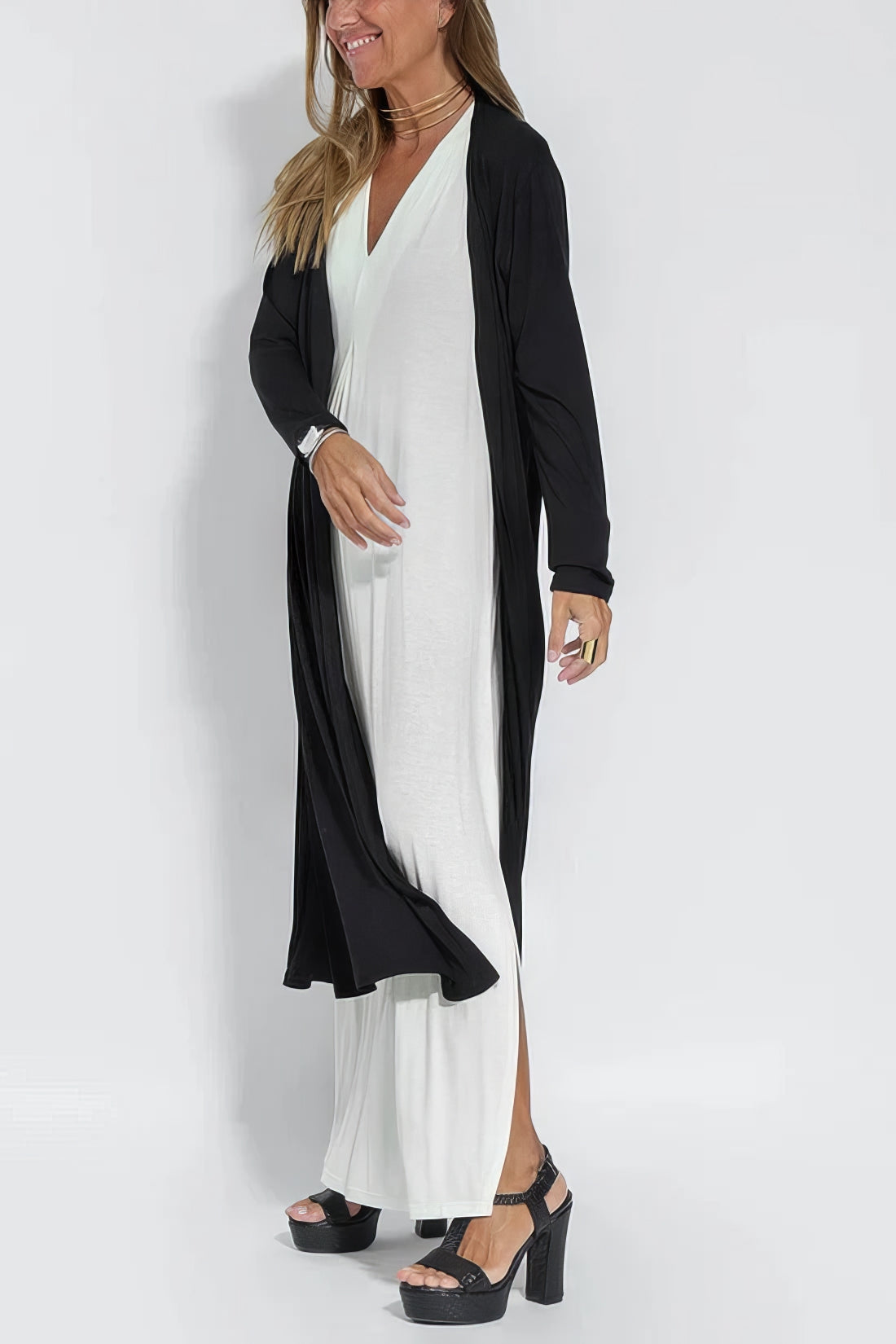 Robe longue élégante + cardigan assorti