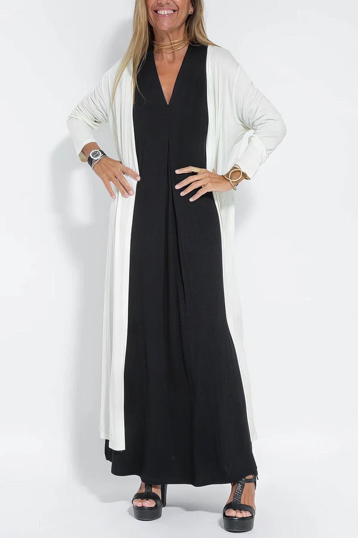 Robe longue élégante + cardigan assorti